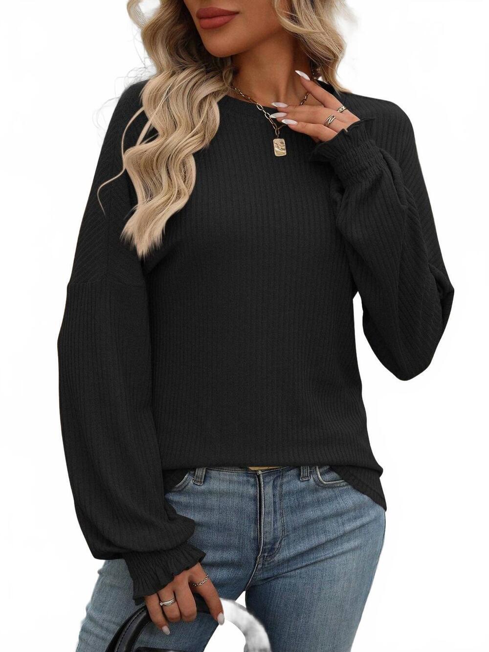 NEW LOVESOFT smocked long sleeve top in black